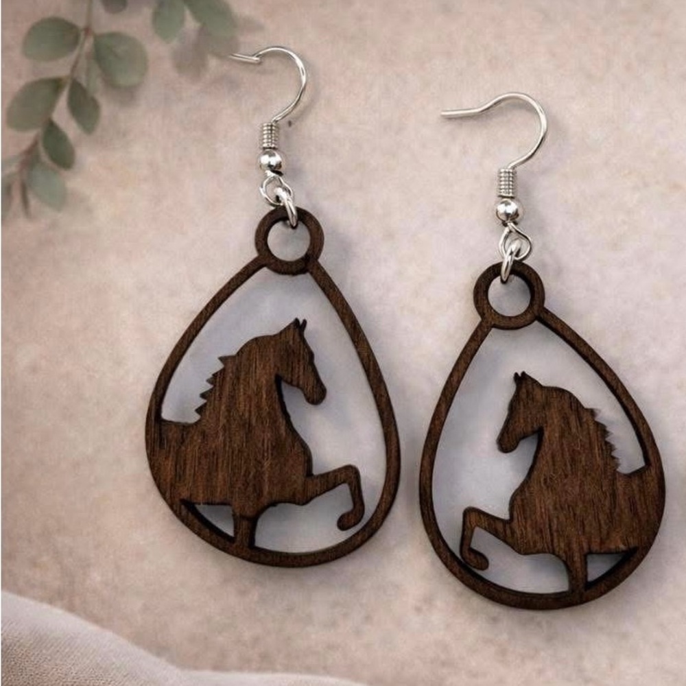 Horse Silhouette Wooden Earrings